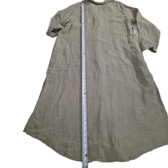 Zara Shirt Dress L Khaki Green Linen LS Roll Up Tab Slits Buttons Coastal Boho - Picture 10 of 16